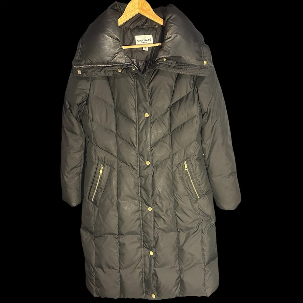 COLE HAAN Signature Black Quilted Down Feather Fill Puffer Jacket Coat Lg Parka